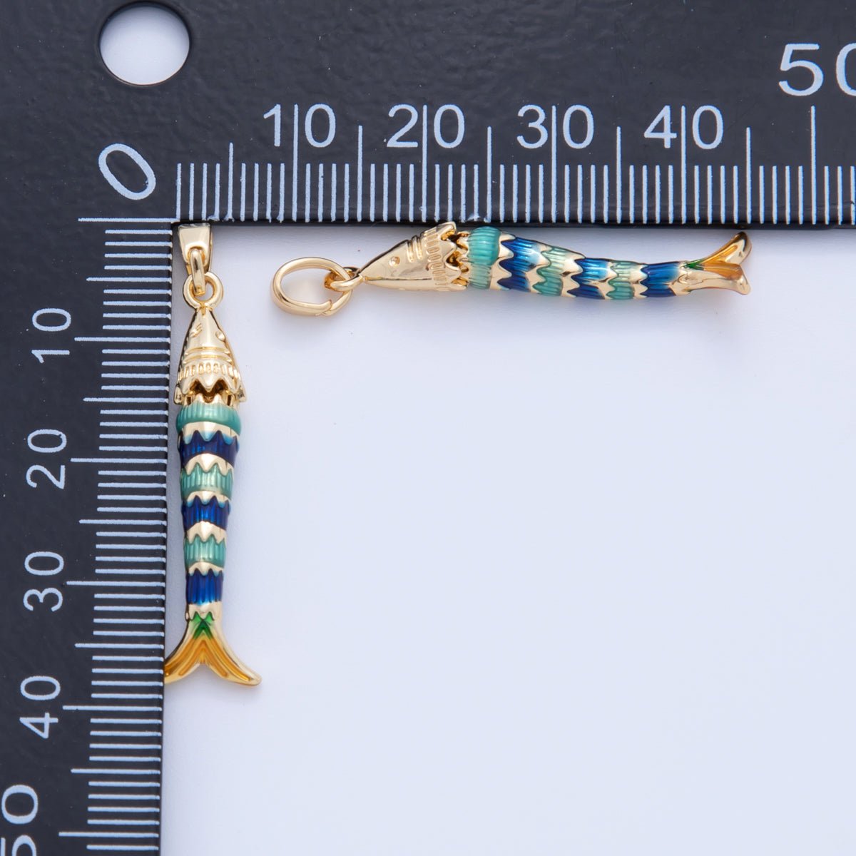 18K Gold Filled Blue Enamel Fish 3D Multidimensional Charm | AH737 - DLUXCA