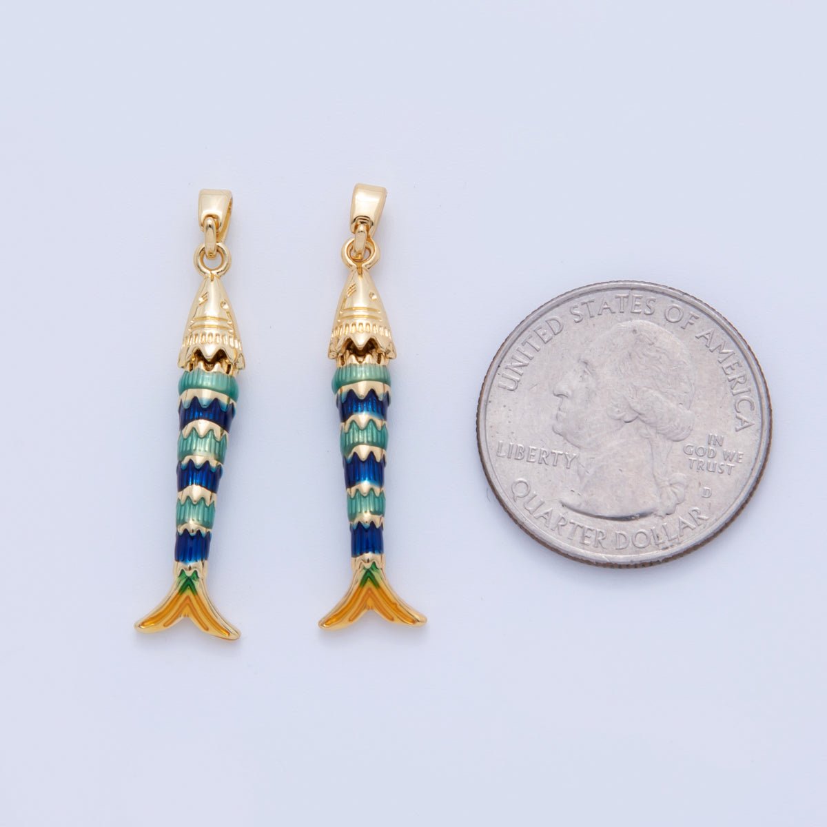 18K Gold Filled Blue Enamel Fish 3D Multidimensional Charm | AH737 - DLUXCA