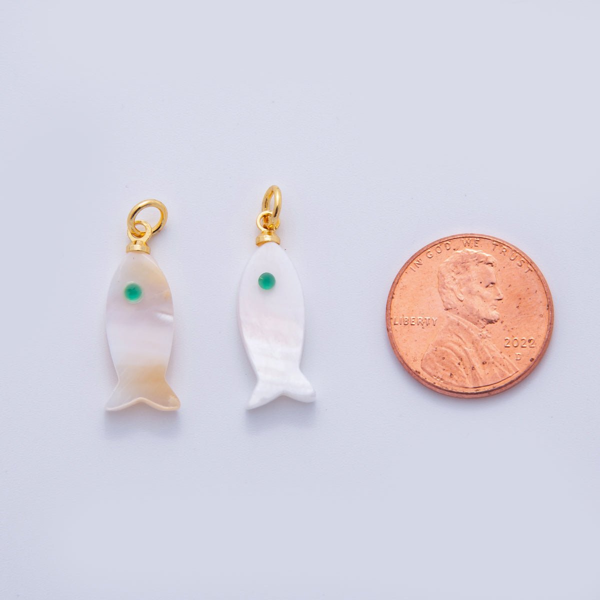 18K Gold Filled Blue - Eyed White Shell Pearl Fish Mini Charm | X766 - DLUXCA