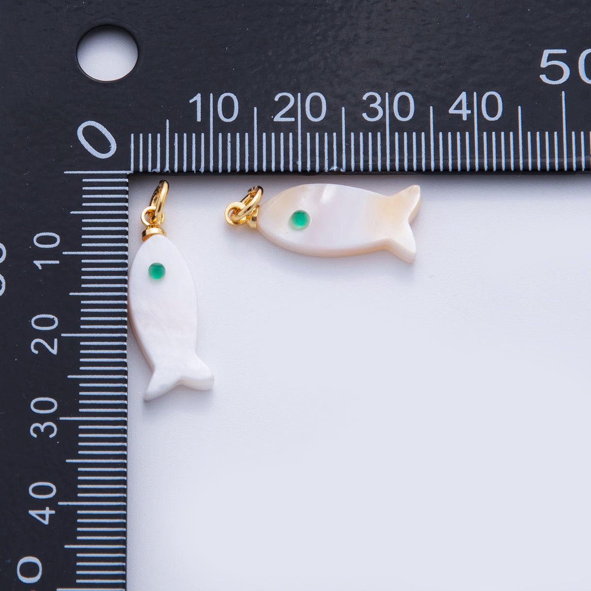 18K Gold Filled Blue - Eyed White Shell Pearl Fish Mini Charm | X766 - DLUXCA