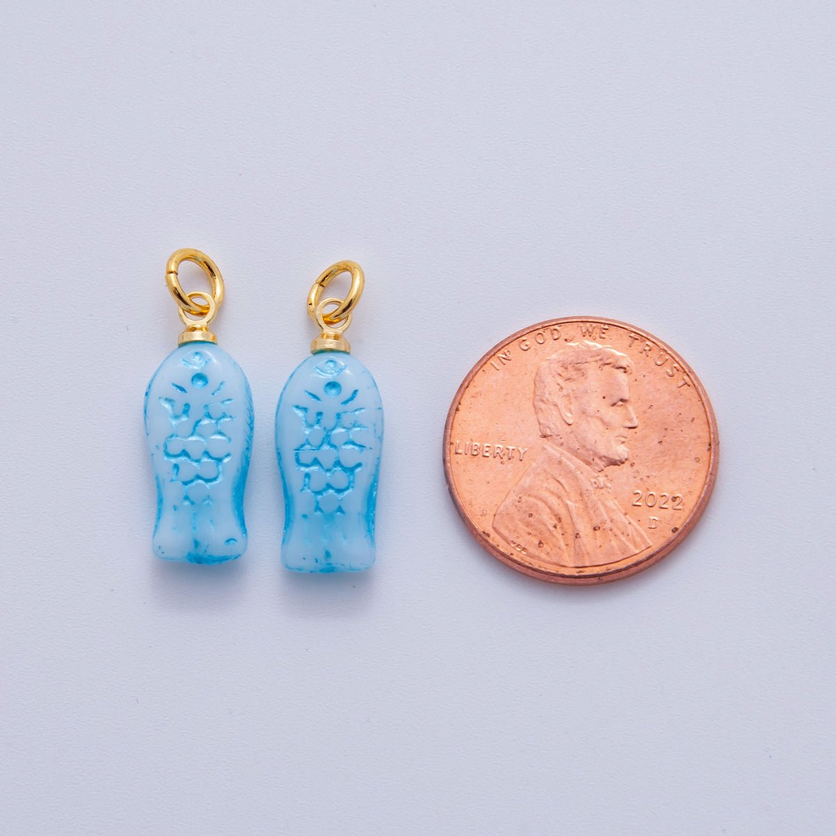18K Gold Filled Blue Scaled Fish Mini Charm | M861 - DLUXCA