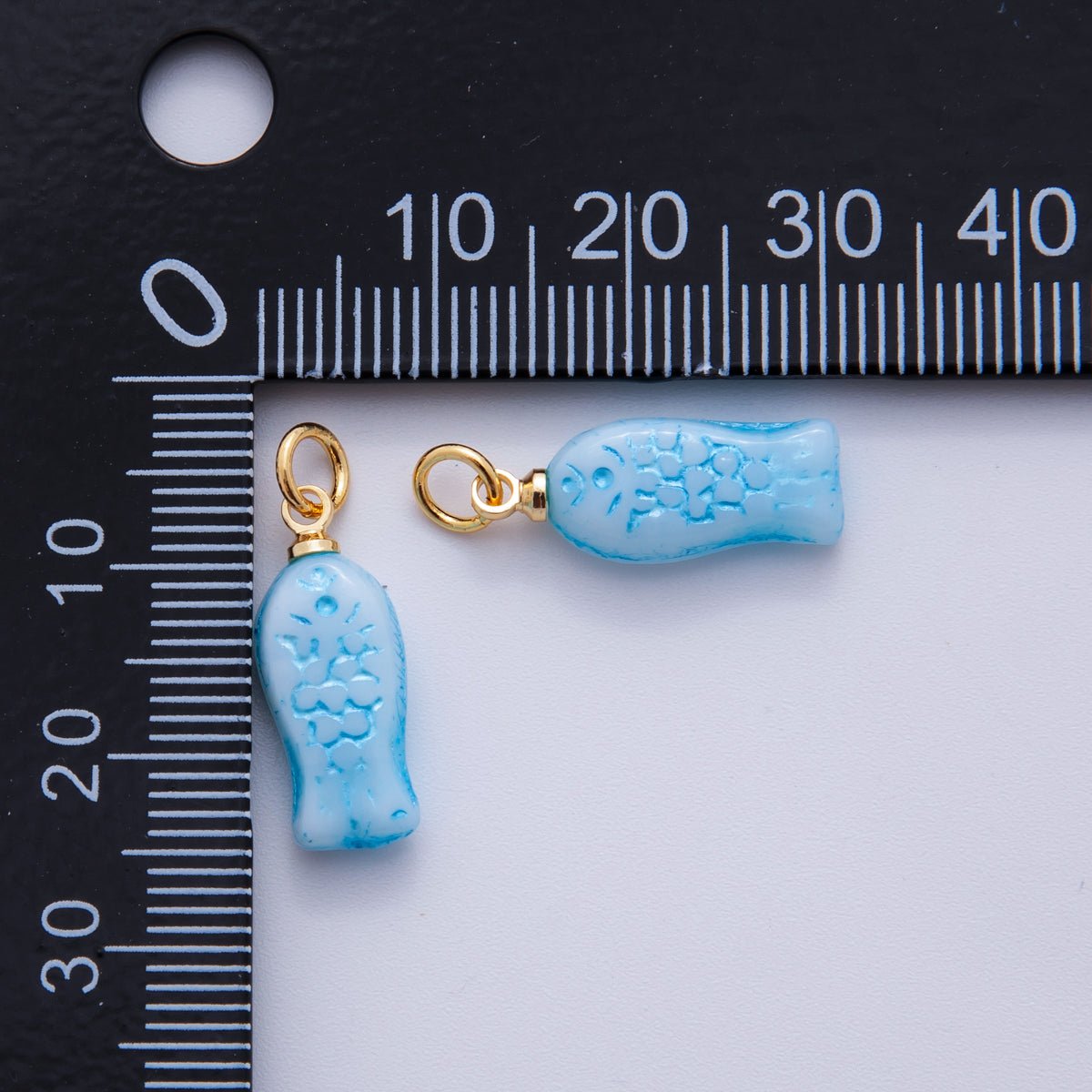 18K Gold Filled Blue Scaled Fish Mini Charm | M861 - DLUXCA