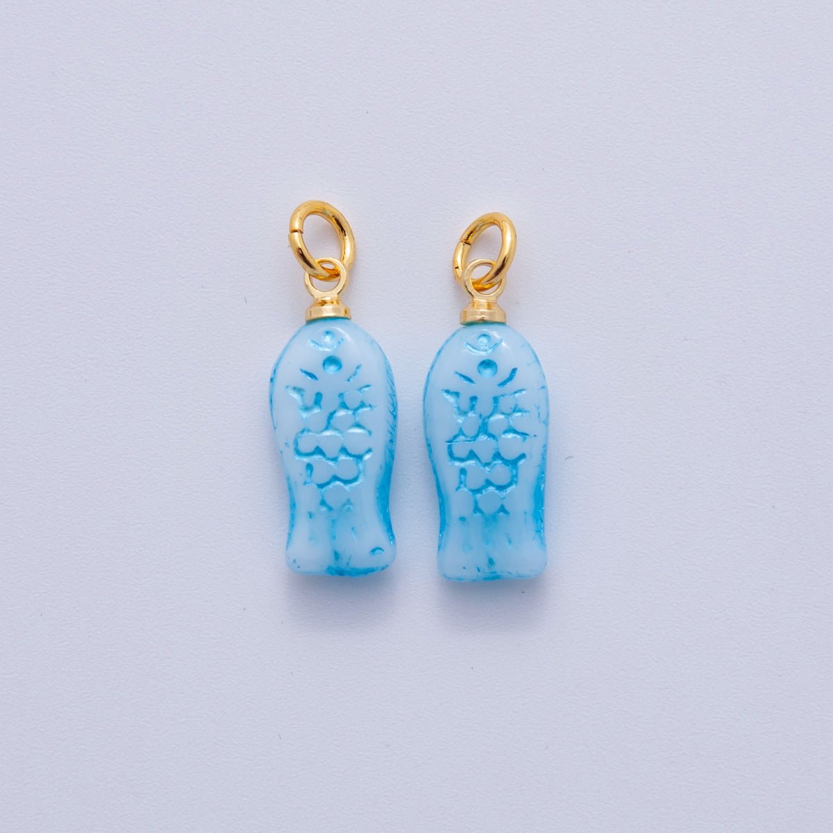 18K Gold Filled Blue Scaled Fish Mini Charm | M861 - DLUXCA