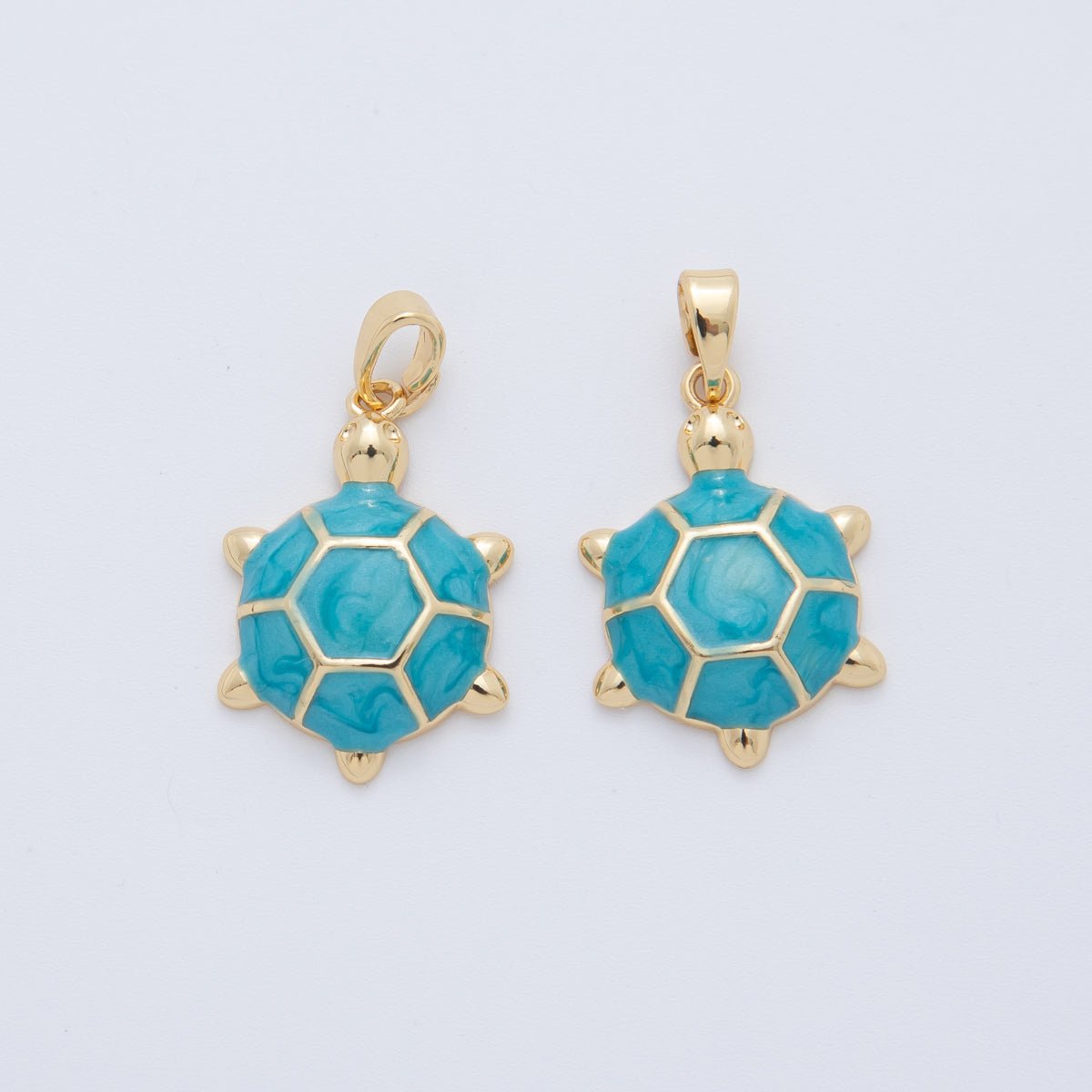 18K Gold Filled Blue Turtle Tortoise Enamel Pendant | AH765 - DLUXCA