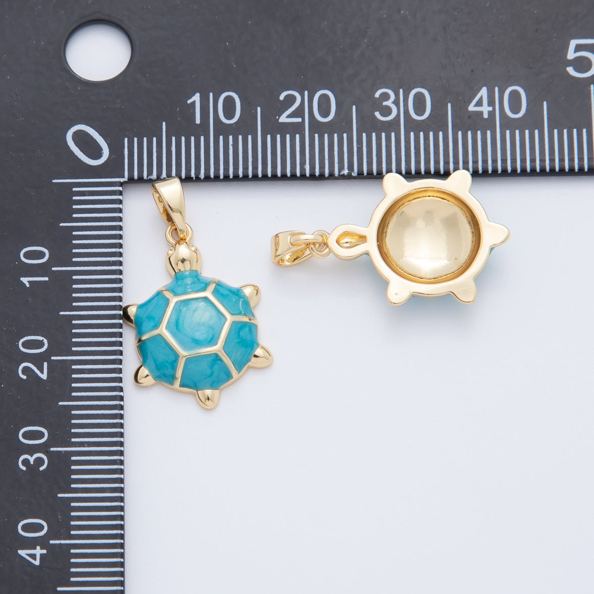 18K Gold Filled Blue Turtle Tortoise Enamel Pendant | AH765 - DLUXCA