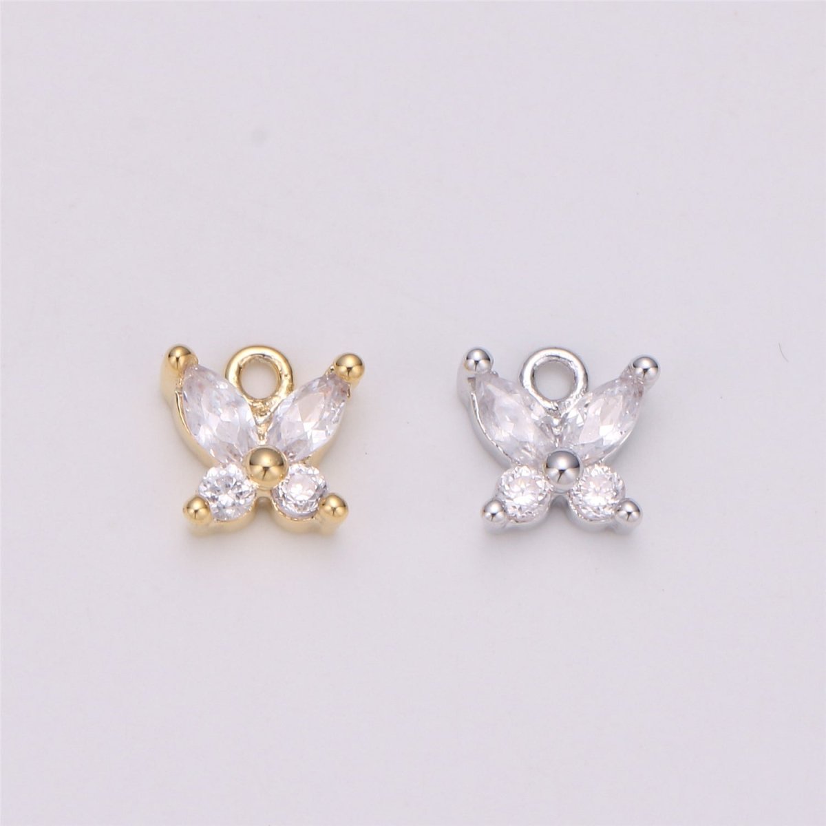 18K Gold Filled Butterfly Crystal Charm, Butterfly Charm Necklace, Tiny Dainty Charm, Boho Chic, Gold Crystal Charm, Minimal Silver Charm Pendant, C-529