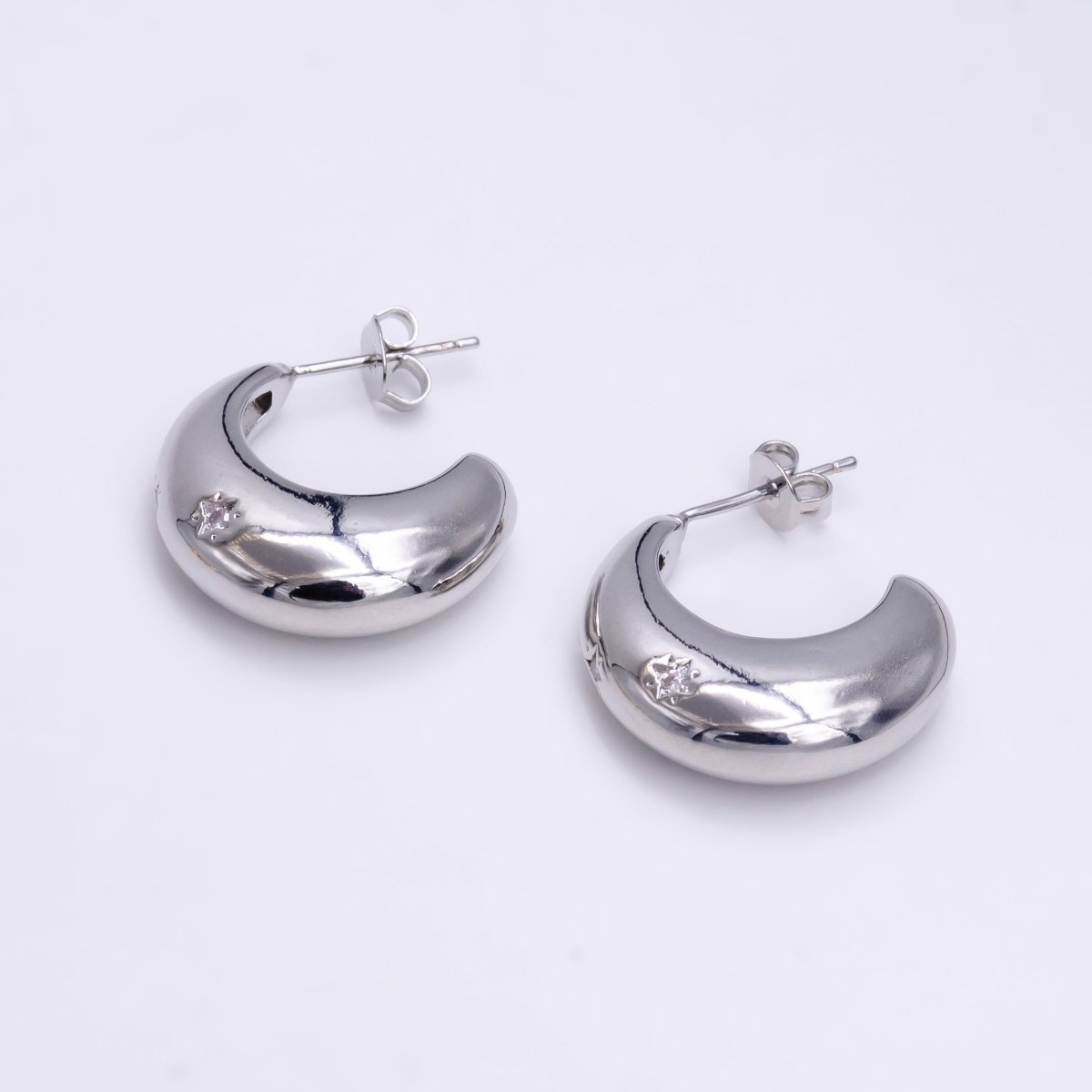 18K Gold Filled C Shape Hoop Earrings | Star Celestial Stud Earrings For women | Lightweight Hoop Earrings | Dainty Gold Hoops | Minimalist Earrings V-074 V-075