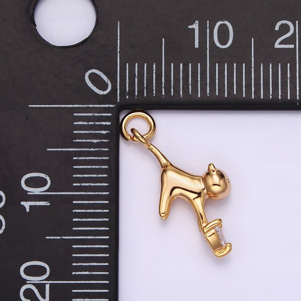 18K Gold Filled Cat Pet Animal Clear Heart CZ Charm | N1757 - DLUXCA