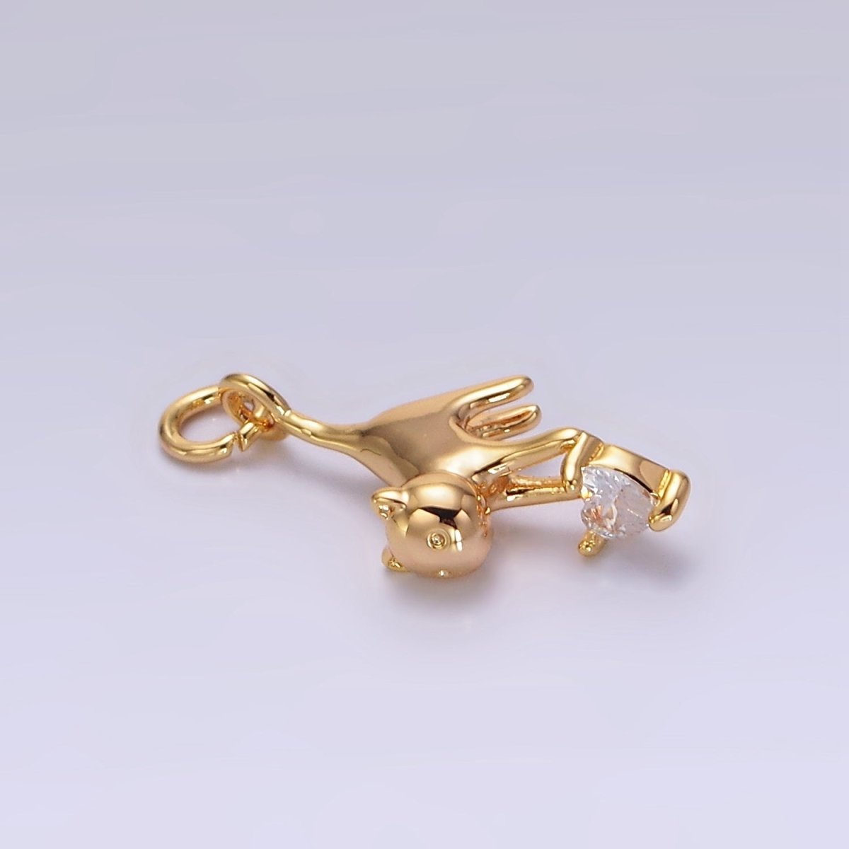 18K Gold Filled Cat Pet Animal Clear Heart CZ Charm | N1757 - DLUXCA