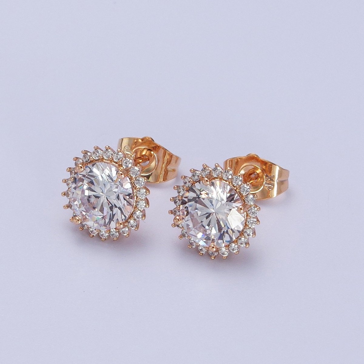 18K Gold Filled Celestial Sun Clear CZ Round Stud Earrings | Y-288 - DLUXCA