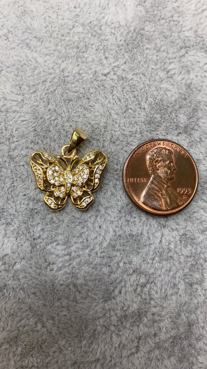 18k Gold Filled Charm Dainty Cubic Butterfly Pendant, Bracelet Charm, Necklace Pendant, Micro Pave Animal Jewelry Supply I-630 - DLUXCA