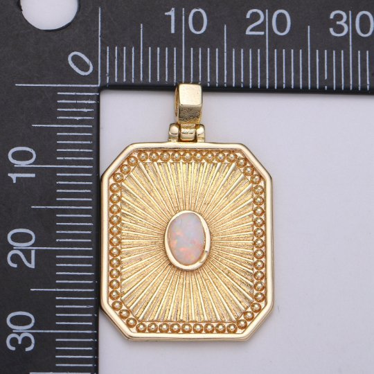 18k Gold filled Charm Geometric Bold rectangle charm w/ opal Medallion pendant, Necklace supply, Jewelry makings J-263 - DLUXCA