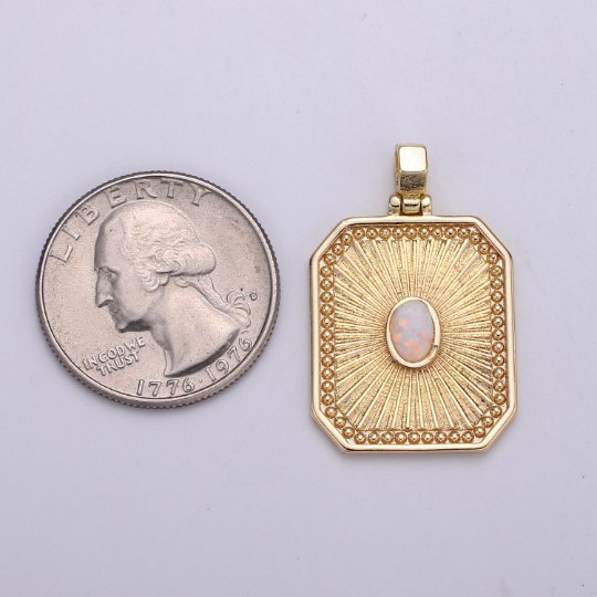 18k Gold filled Charm Geometric Bold rectangle charm w/ opal Medallion pendant, Necklace supply, Jewelry makings J-263 - DLUXCA