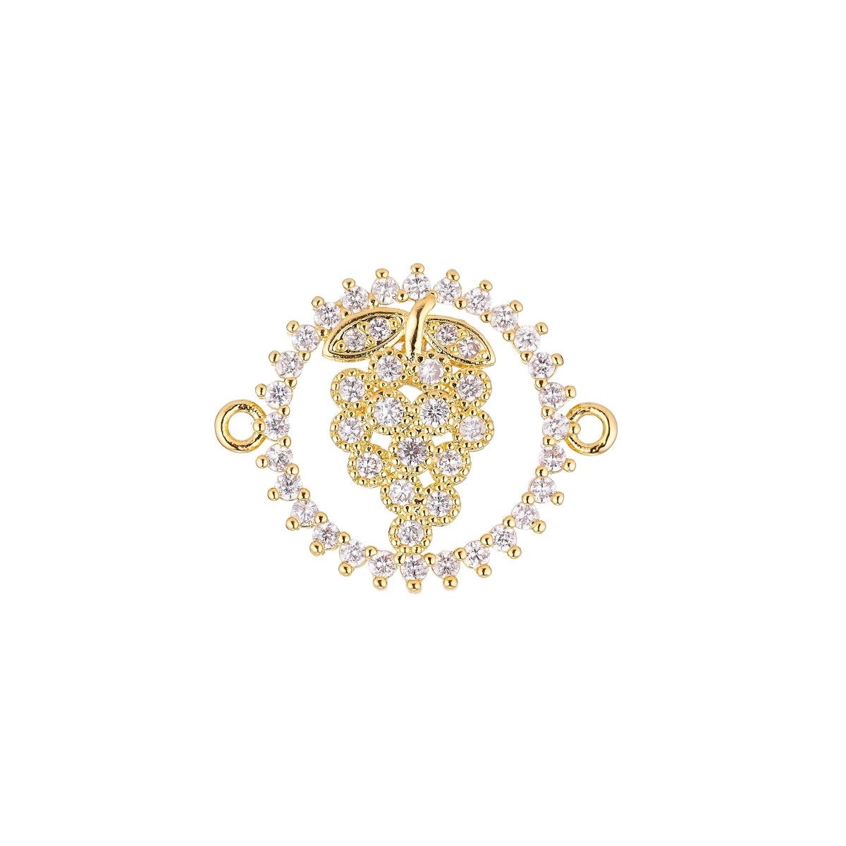 18K Gold Filled Charm Sparkle Elegant Cute Grapes Cubic Zirconia Bracelet Charm Double Bail Charm Finding Connector For Jewelry Making F-027