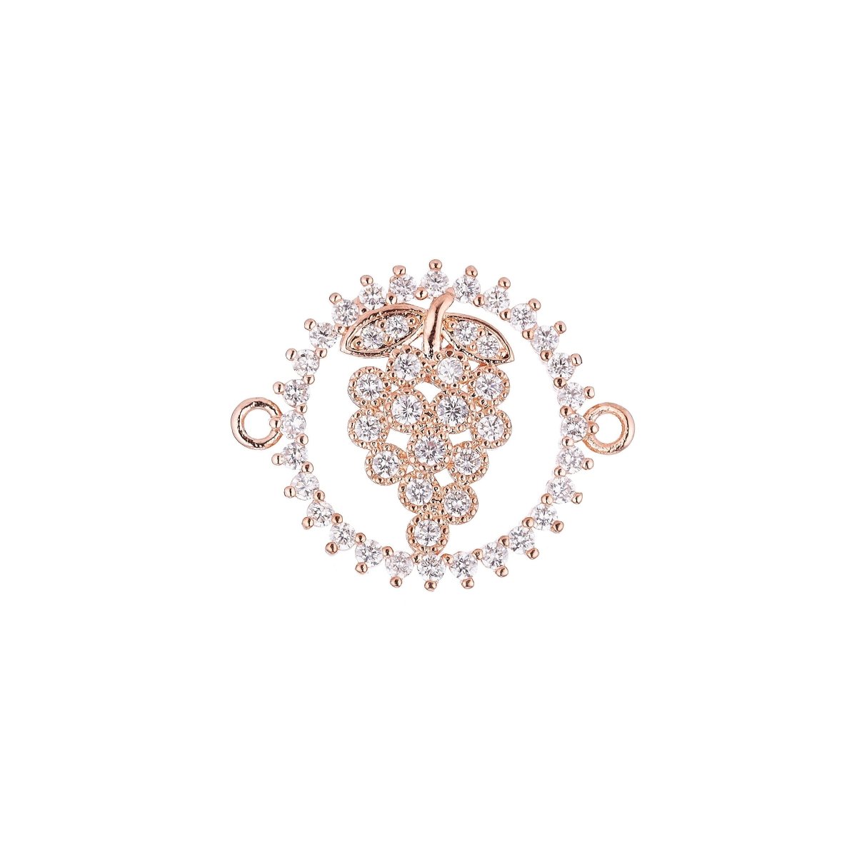 18K Gold Filled Charm Sparkle Elegant Cute Grapes Cubic Zirconia Bracelet Charm Double Bail Charm Finding Connector For Jewelry Making F-027