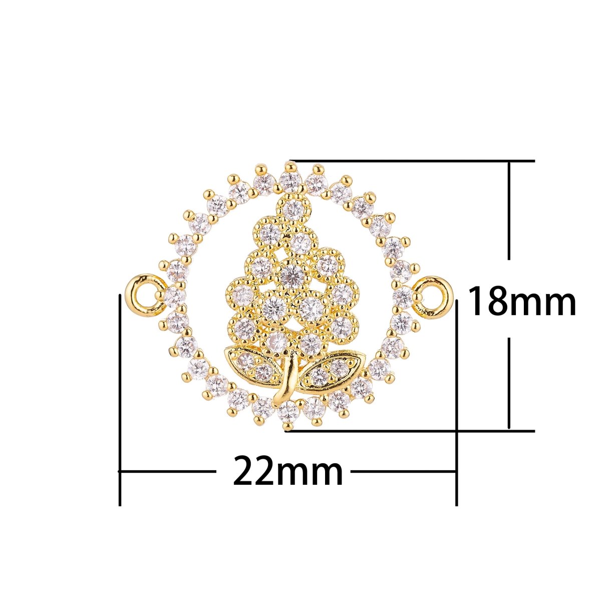 18K Gold Filled Charm Sparkle Elegant Cute Grapes Cubic Zirconia Bracelet Charm Double Bail Charm Finding Connector For Jewelry Making F-027