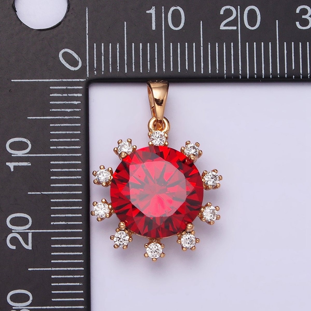 18K Gold Filled Clear, Black, Red, Pink, Purple, Green Round Dotted CZ Pendant | AA496 - AA501