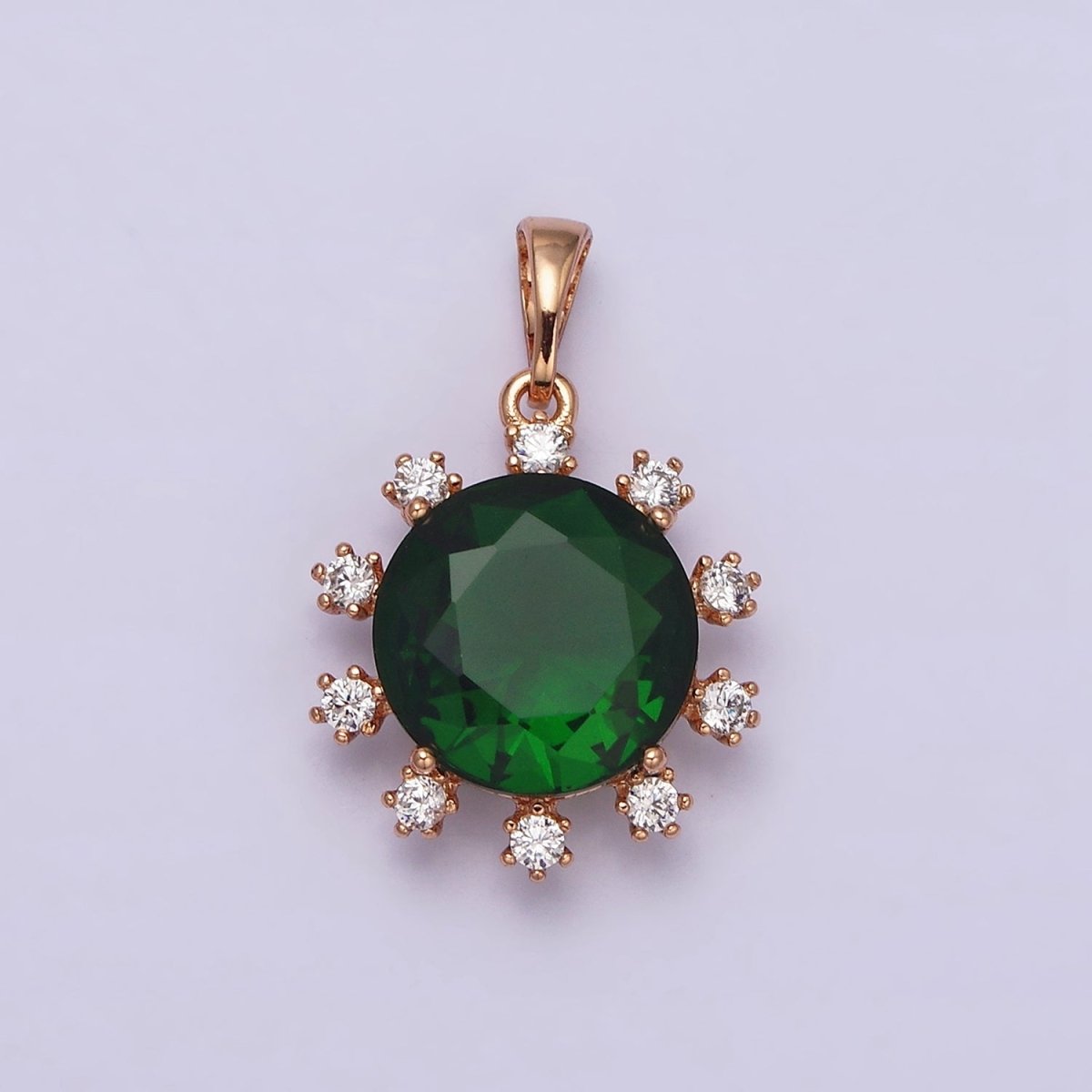 18K Gold Filled Clear, Black, Red, Pink, Purple, Green Round Dotted CZ Pendant | AA496 - AA501