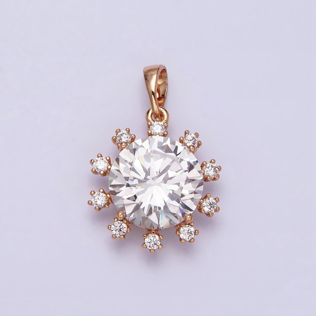 18K Gold Filled Clear, Black, Red, Pink, Purple, Green Round Dotted CZ Pendant | AA496 - AA501