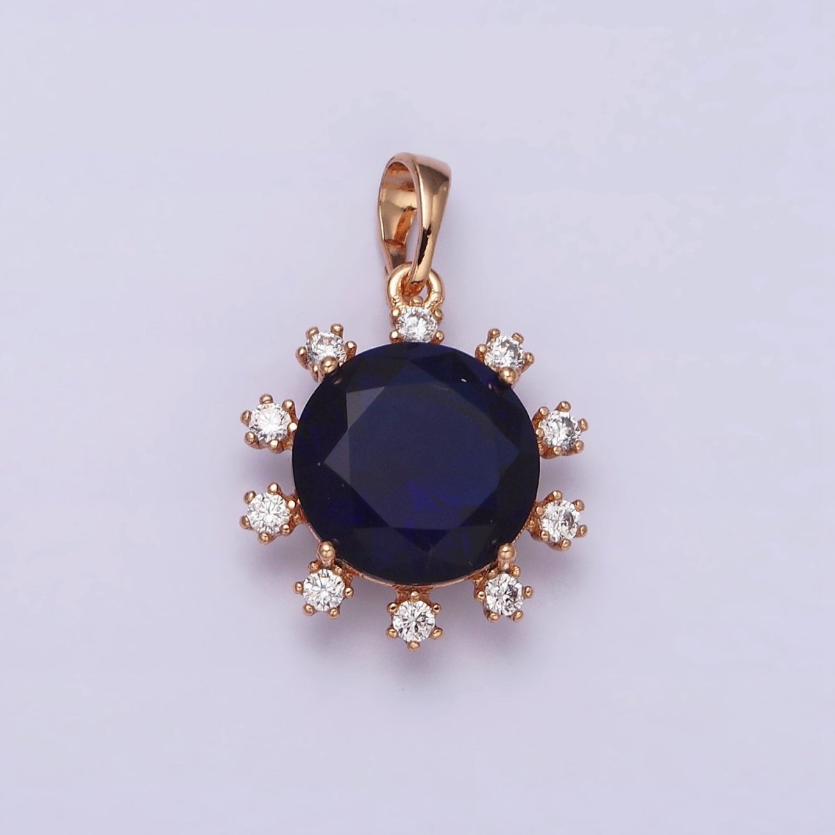 18K Gold Filled Clear, Black, Red, Pink, Purple, Green Round Dotted CZ Pendant | AA496 - AA501