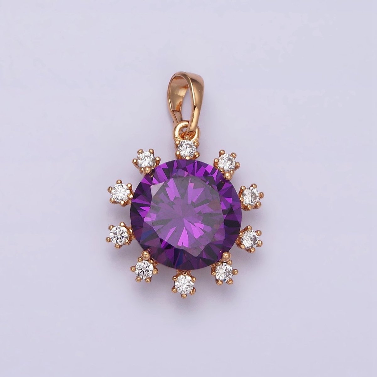 18K Gold Filled Clear, Black, Red, Pink, Purple, Green Round Dotted CZ Pendant | AA496 - AA501