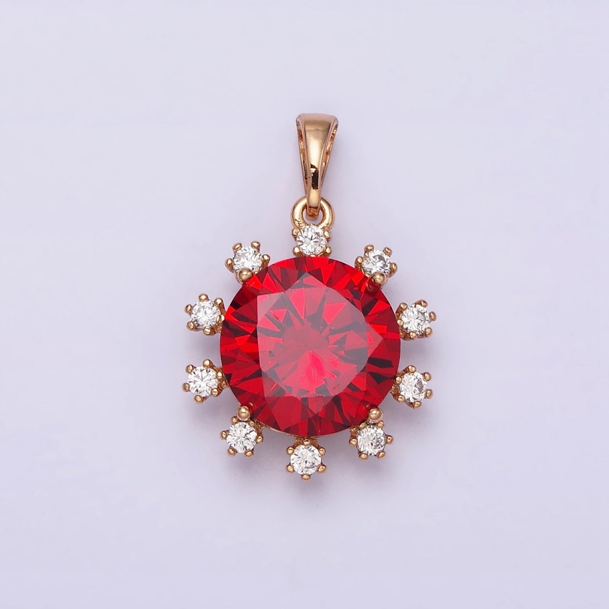18K Gold Filled Clear, Black, Red, Pink, Purple, Green Round Dotted CZ Pendant | AA496 - AA501
