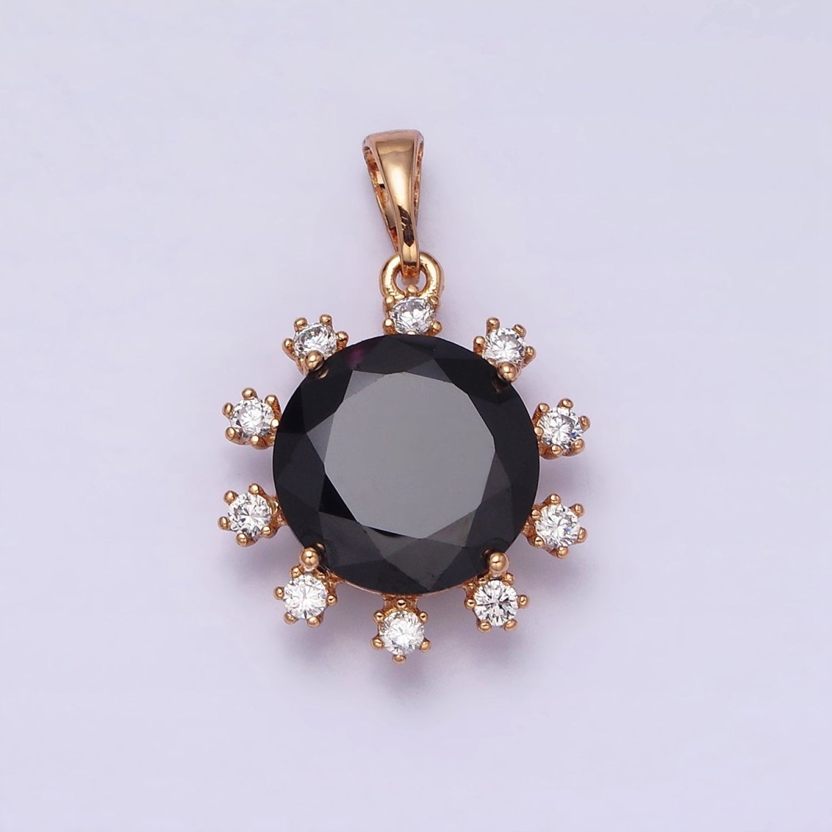 18K Gold Filled Clear, Black, Red, Pink, Purple, Green Round Dotted CZ Pendant | AA496 - AA501