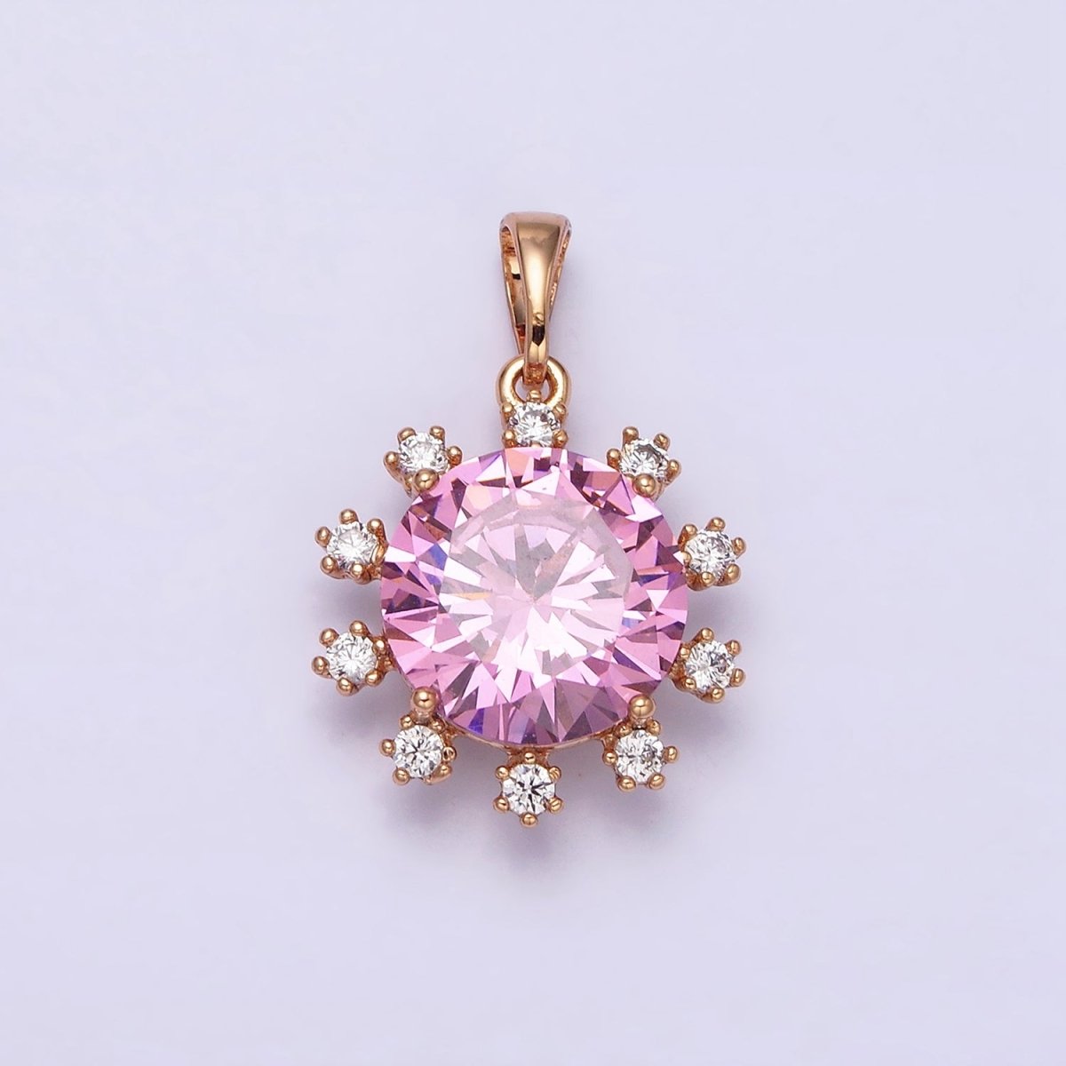 18K Gold Filled Clear, Black, Red, Pink, Purple, Green Round Dotted CZ Pendant | AA496 - AA501