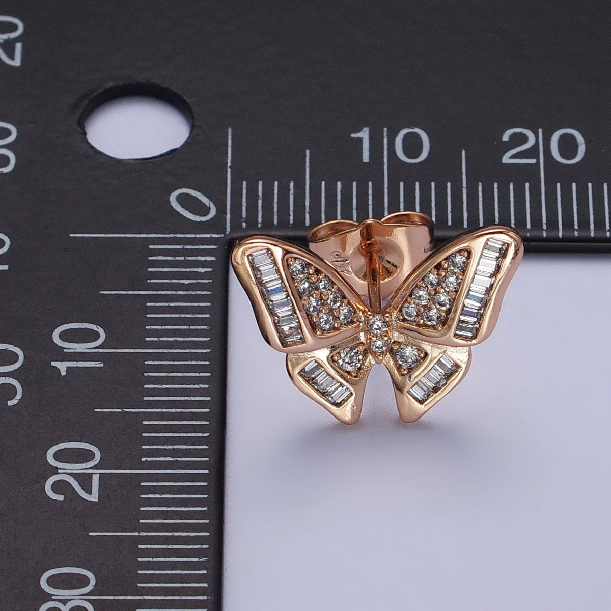 18K Gold Filled Clear Butterfly Mariposa Baguette Micro Paved Stud Earrings | AB1025 AB1086