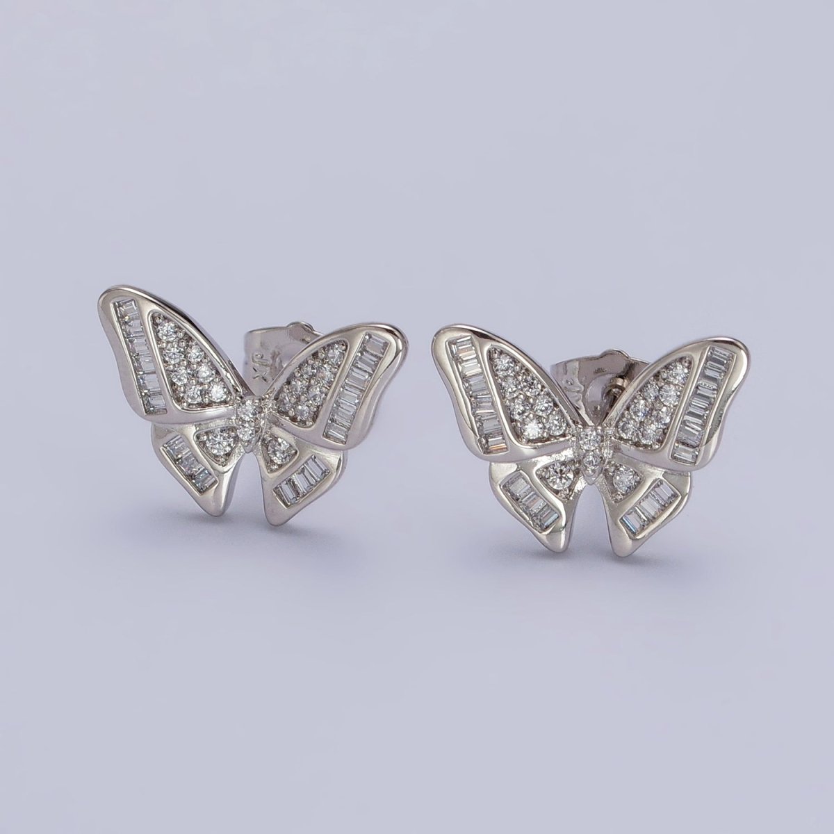 18K Gold Filled Clear Butterfly Mariposa Baguette Micro Paved Stud Earrings | AB1025 AB1086