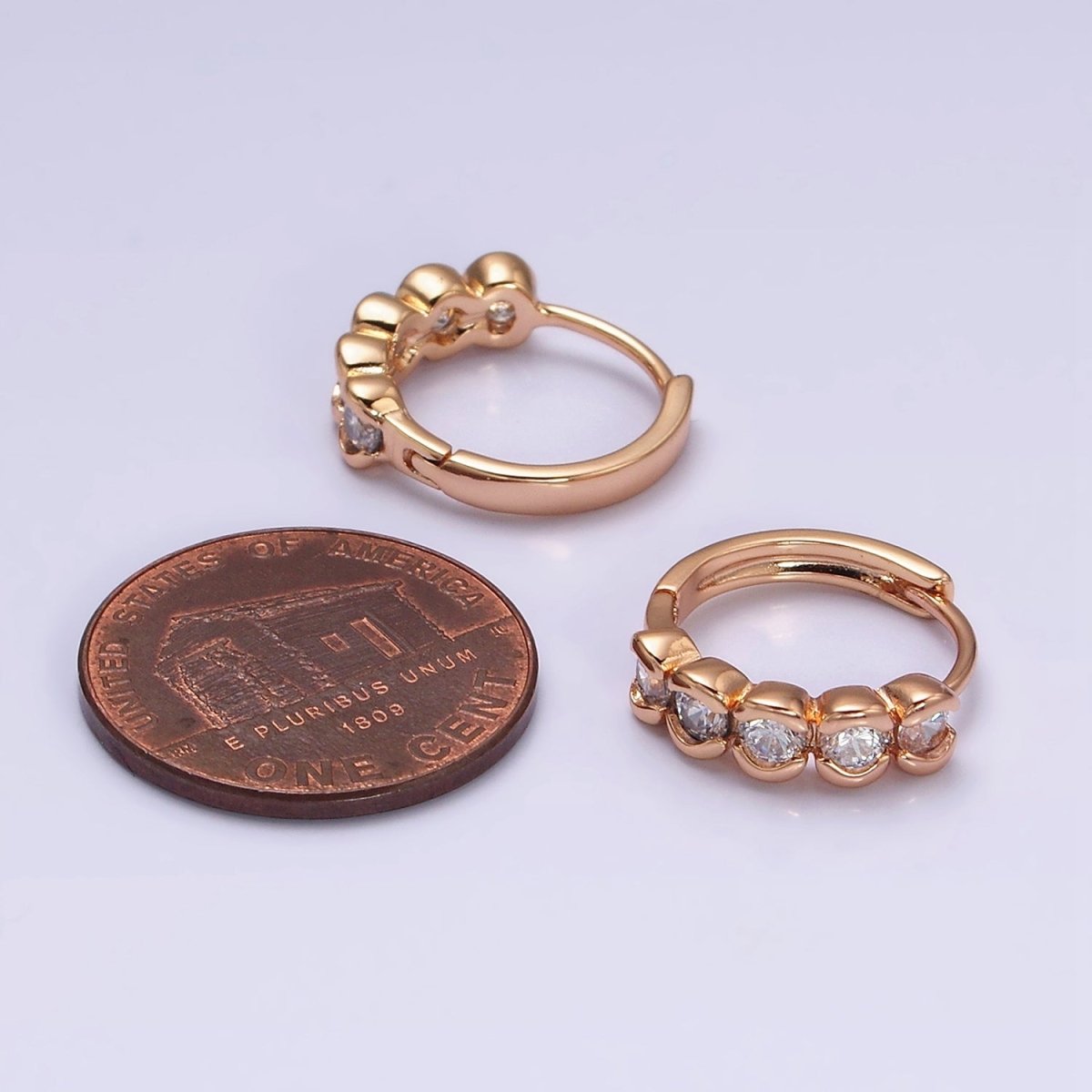 18K Gold Filled Clear CZ Beaded Bubble 14mm Endless Hoop Earrings in Gold & Silver | AD1311 AD1312