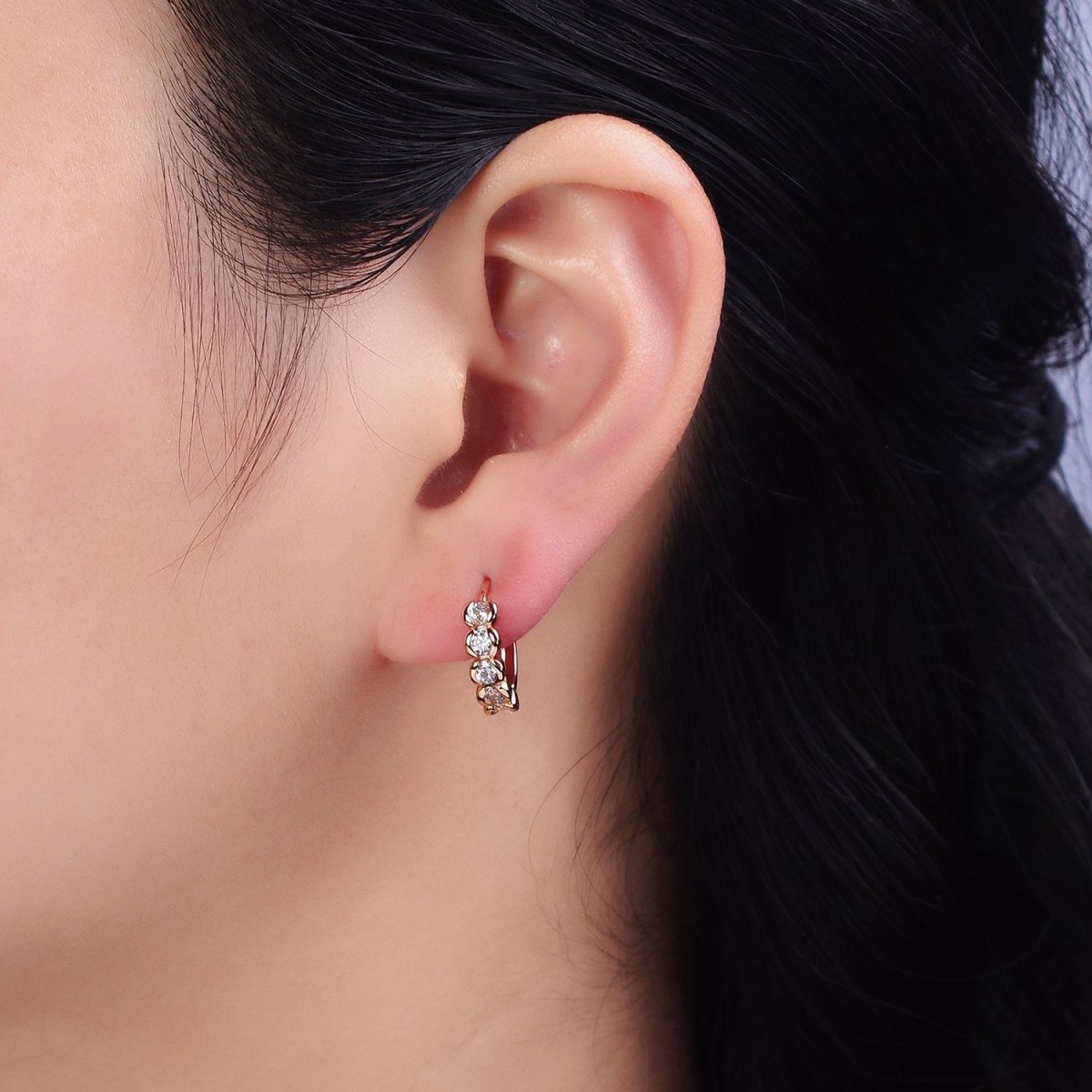 18K Gold Filled Clear CZ Beaded Bubble 14mm Endless Hoop Earrings in Gold & Silver | AD1311 AD1312