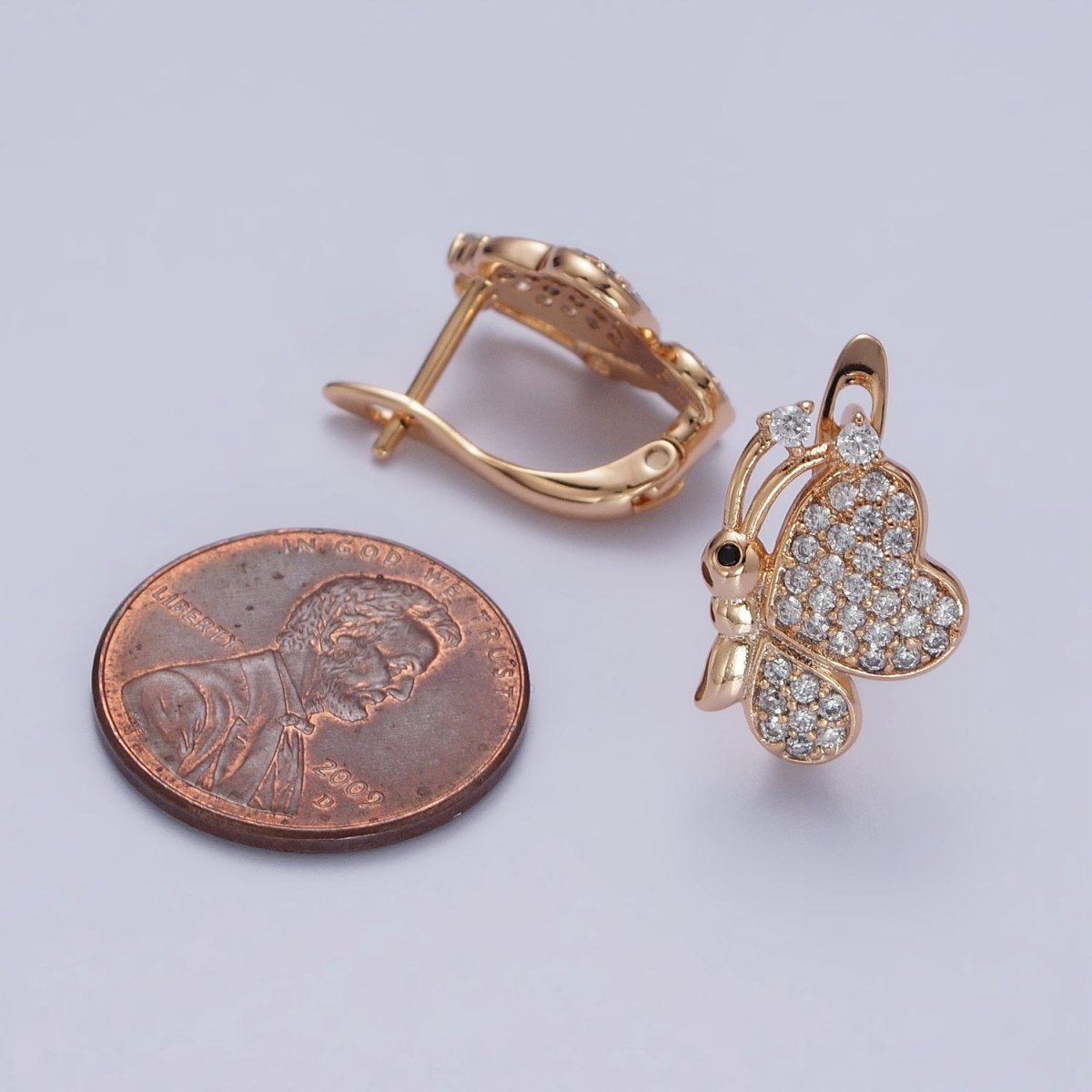 18K Gold Filled Clear cz Butterfly Mariposa Micro Paved Stud Earrings | AB1078 - DLUXCA