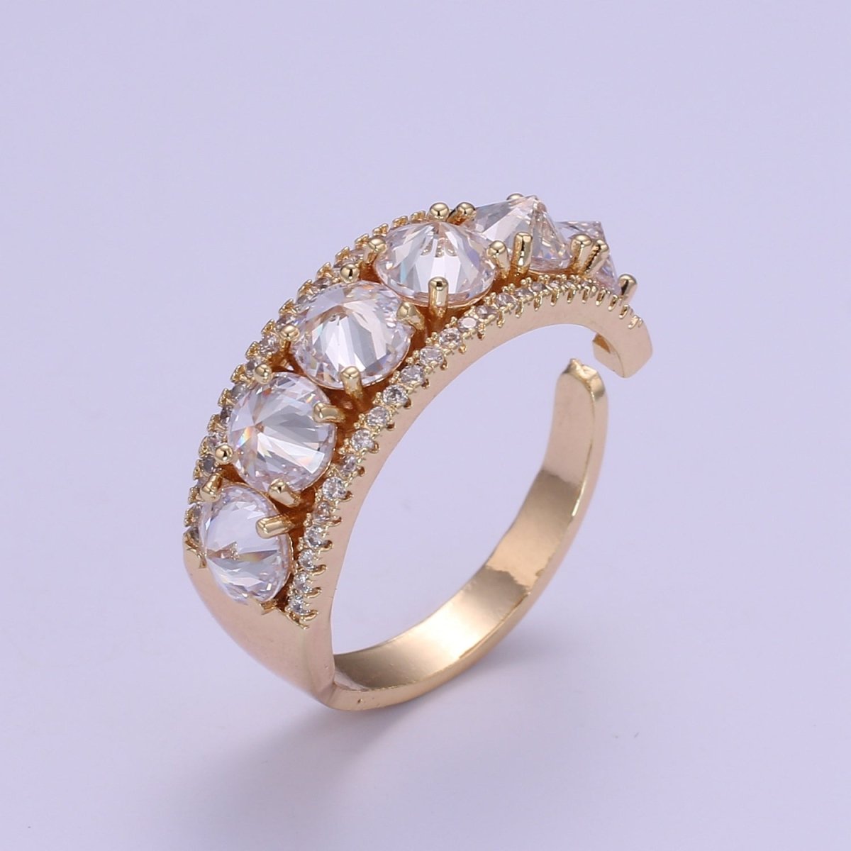 18K Gold Filled Clear CZ Crystal Adjustable Ring O-332 - DLUXCA