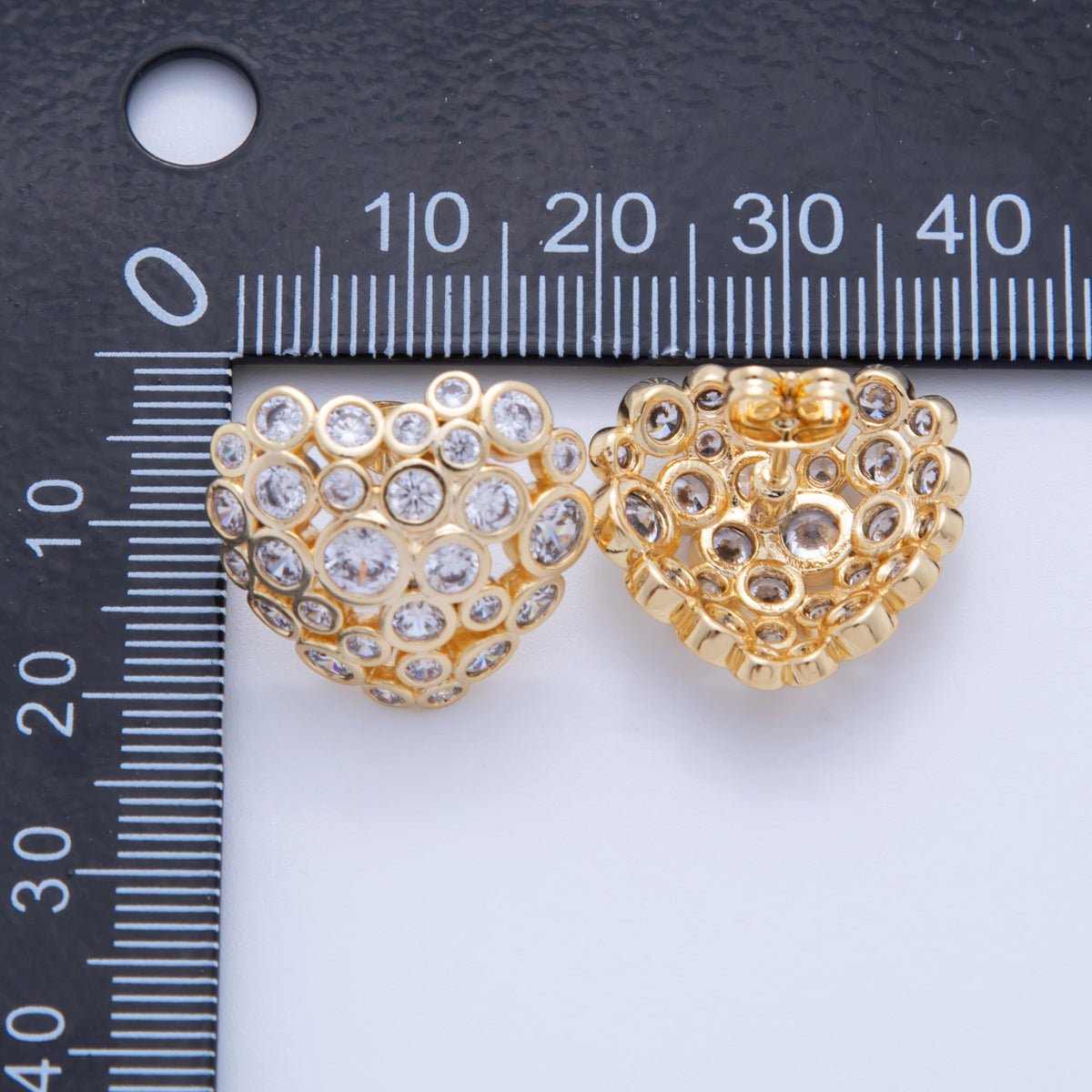 18K Gold Filled Clear CZ Dotted Dome Heart Stud Earrings | AI358 - DLUXCA