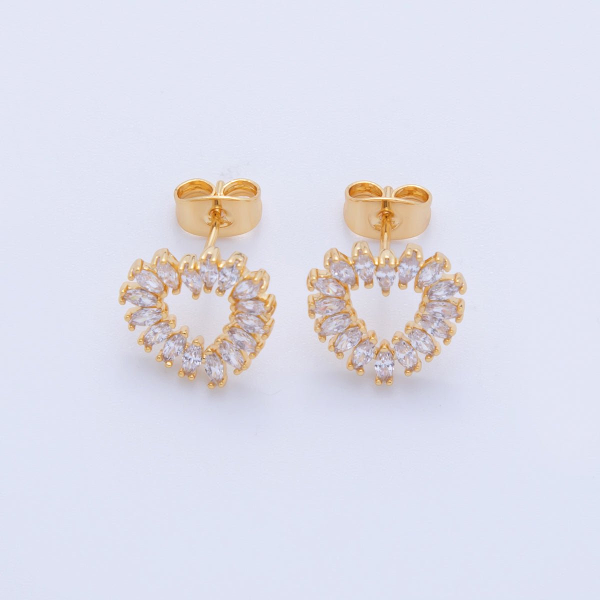 18K Gold Filled Clear CZ Marquise Open Heart Stud Earrings | AI354 - DLUXCA