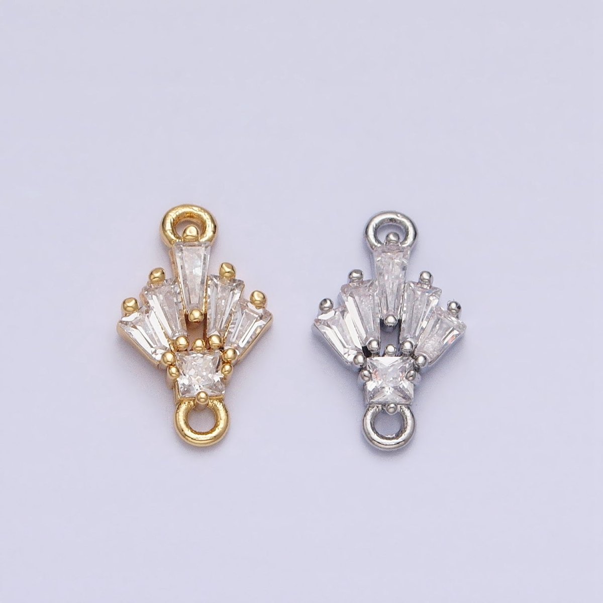 18K Gold Filled Clear CZ Multiple Baguette Round Mini Connector in Gold & Silver | Y-841