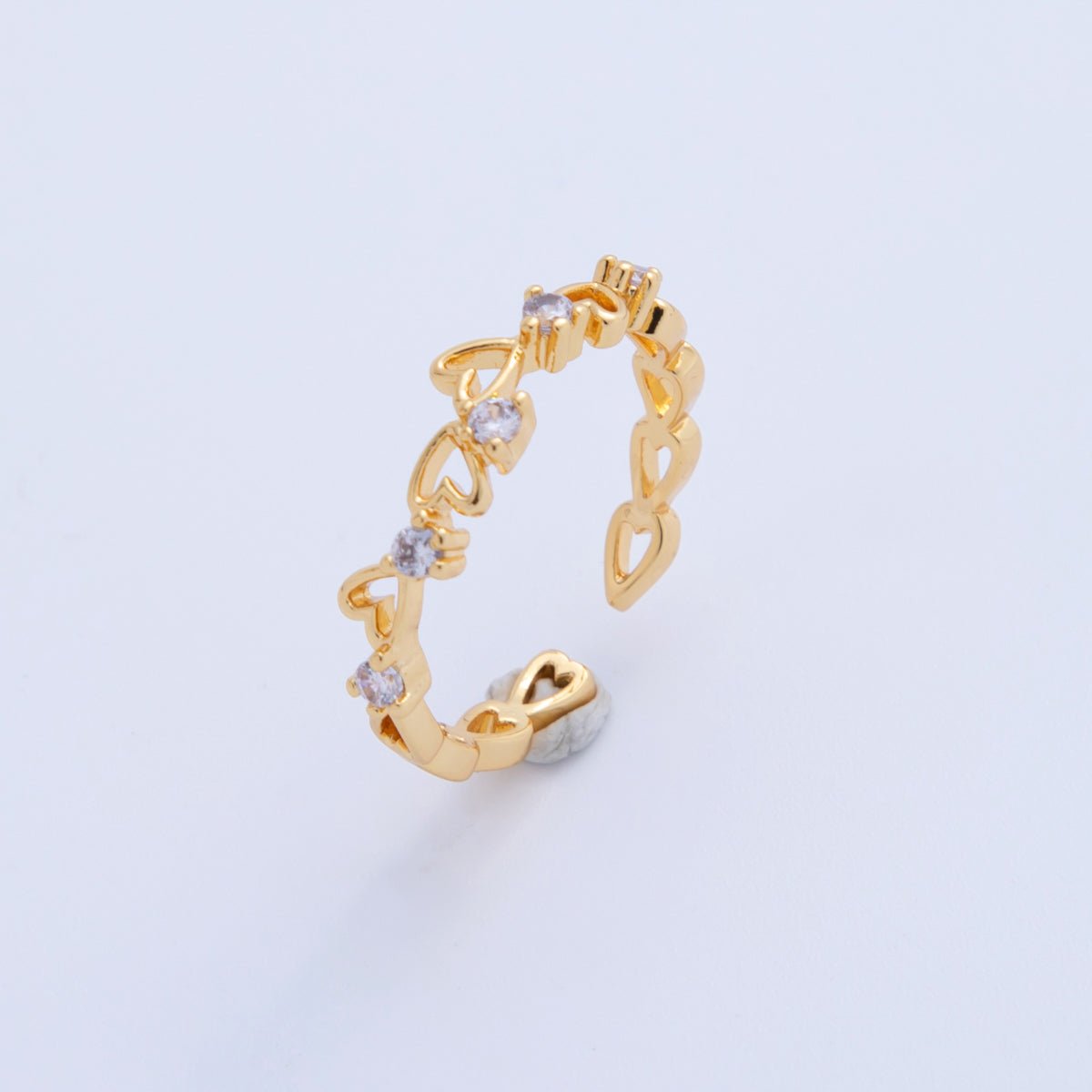 18K Gold Filled Clear CZ Open Heart Thin Ring | O1784 - DLUXCA
