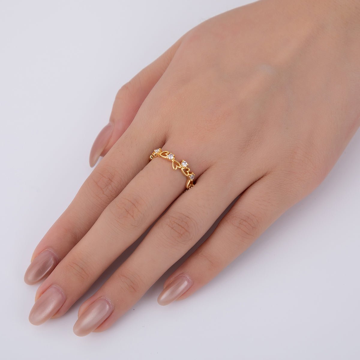 18K Gold Filled Clear CZ Open Heart Thin Ring | O1784 - DLUXCA