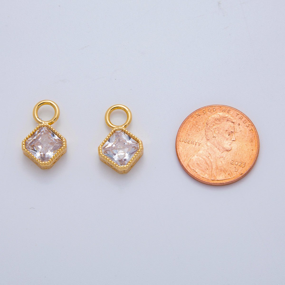 18K Gold Filled Clear CZ Rhombus Bezel Add - On Drop Earring Charm | AF767 - DLUXCA