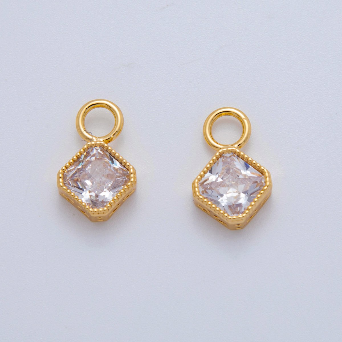 18K Gold Filled Clear CZ Rhombus Bezel Add - On Drop Earring Charm | AF767 - DLUXCA