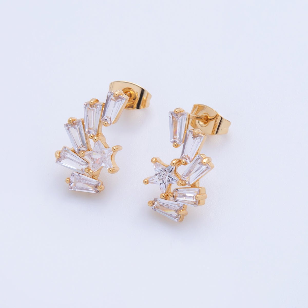 18K Gold Filled Clear CZ Star Baguette Stud Earrings | Q020 - DLUXCA