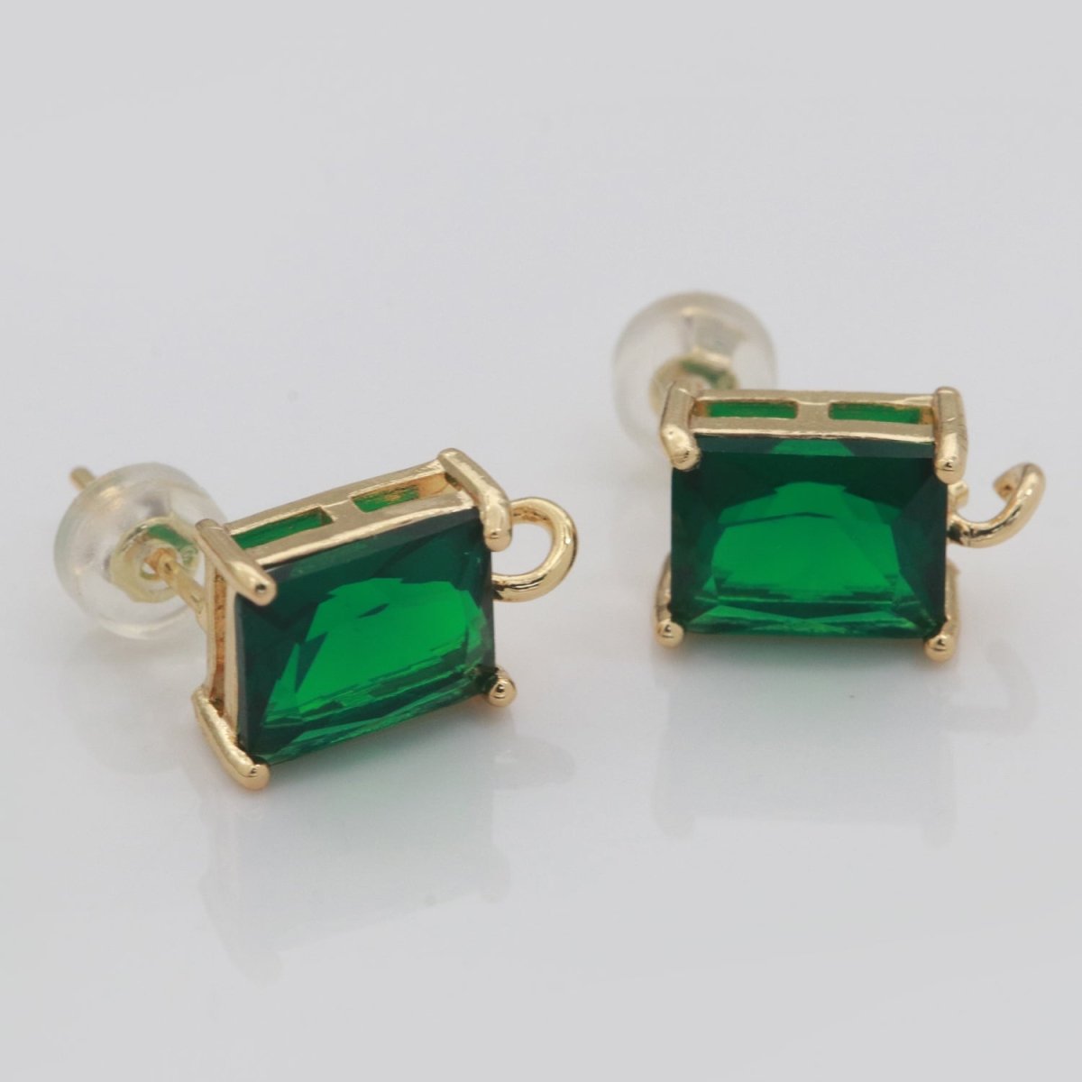 18K Gold Filled Clear / Green Baguette Cubic Zirconia Stud Drop Open Loop Earrings Supply  L-500 L-501