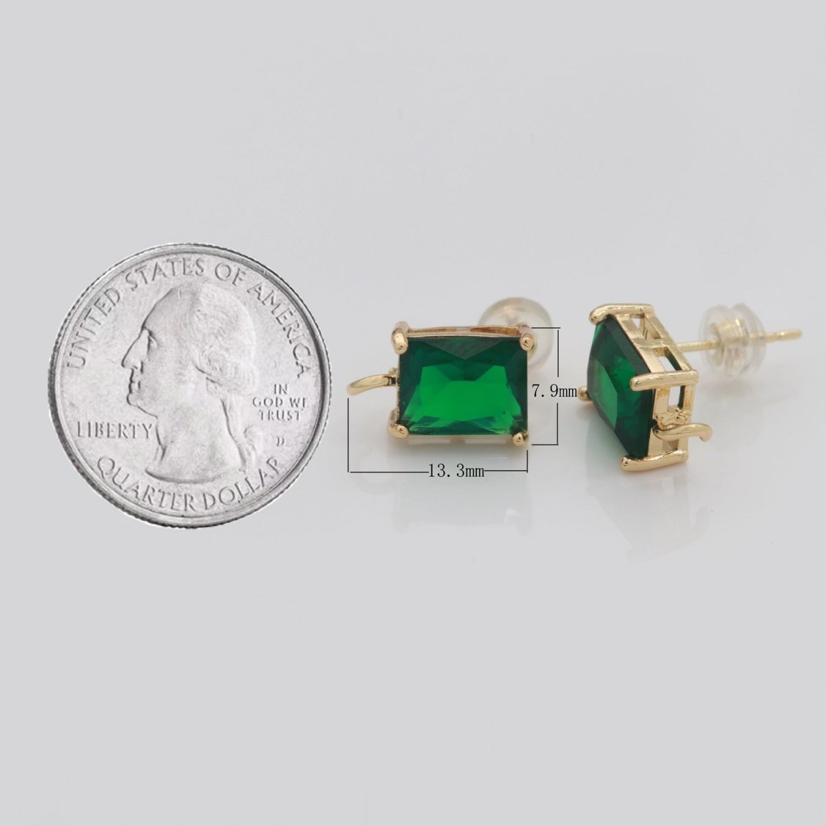 18K Gold Filled Clear / Green Baguette Cubic Zirconia Stud Drop Open Loop Earrings Supply  L-500 L-501