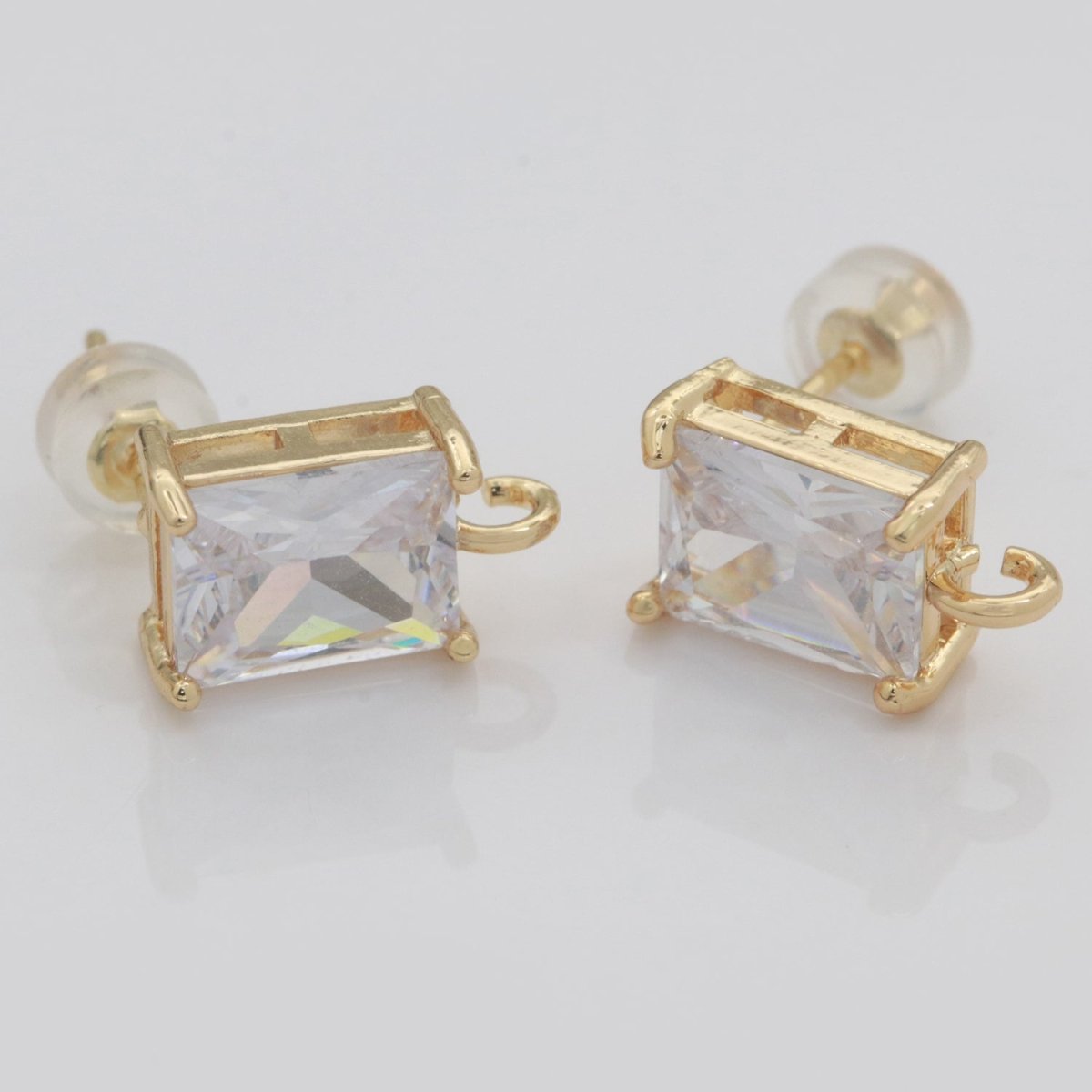 18K Gold Filled Clear / Green Baguette Cubic Zirconia Stud Drop Open Loop Earrings Supply  L-500 L-501