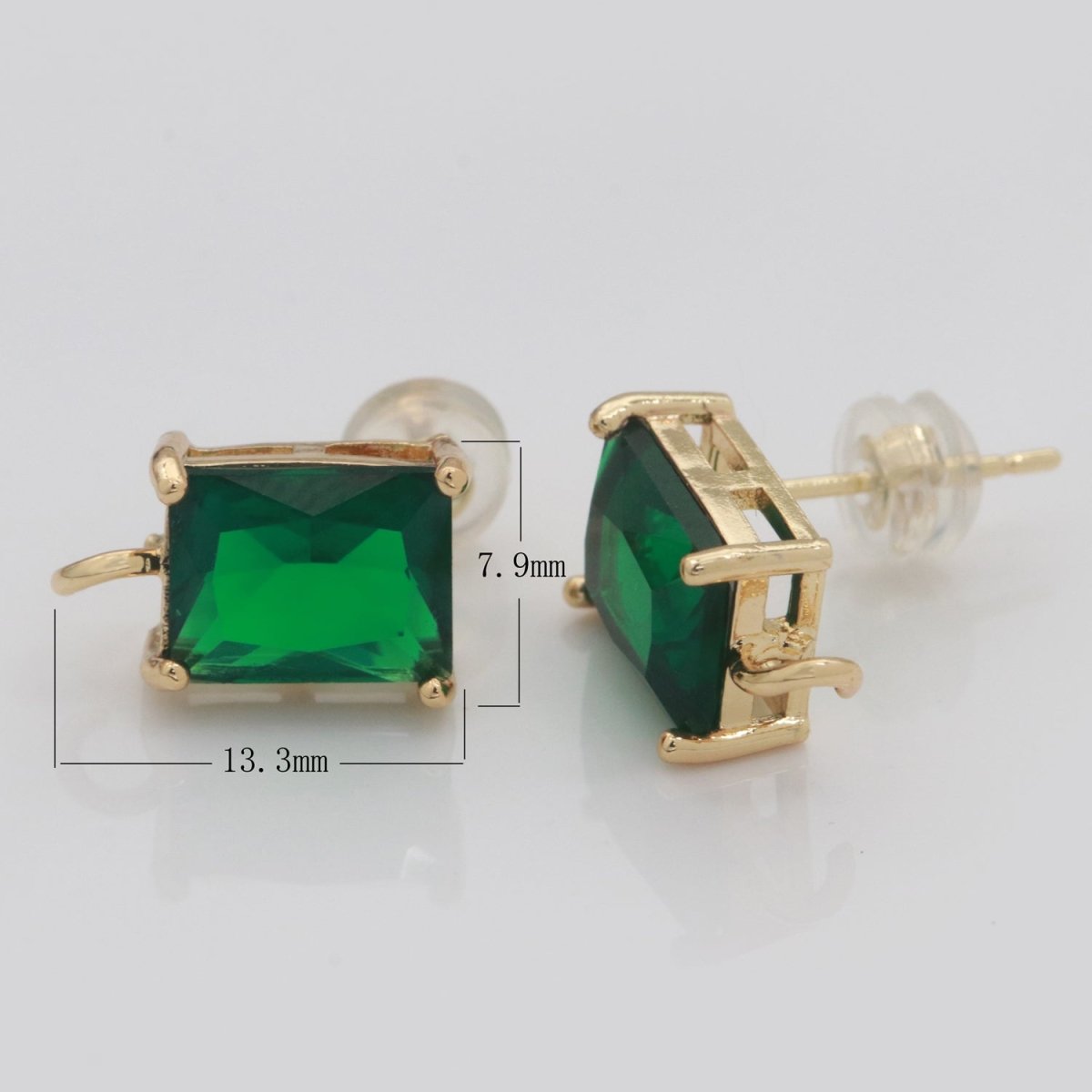 18K Gold Filled Clear / Green Baguette Cubic Zirconia Stud Drop Open Loop Earrings Supply  L-500 L-501