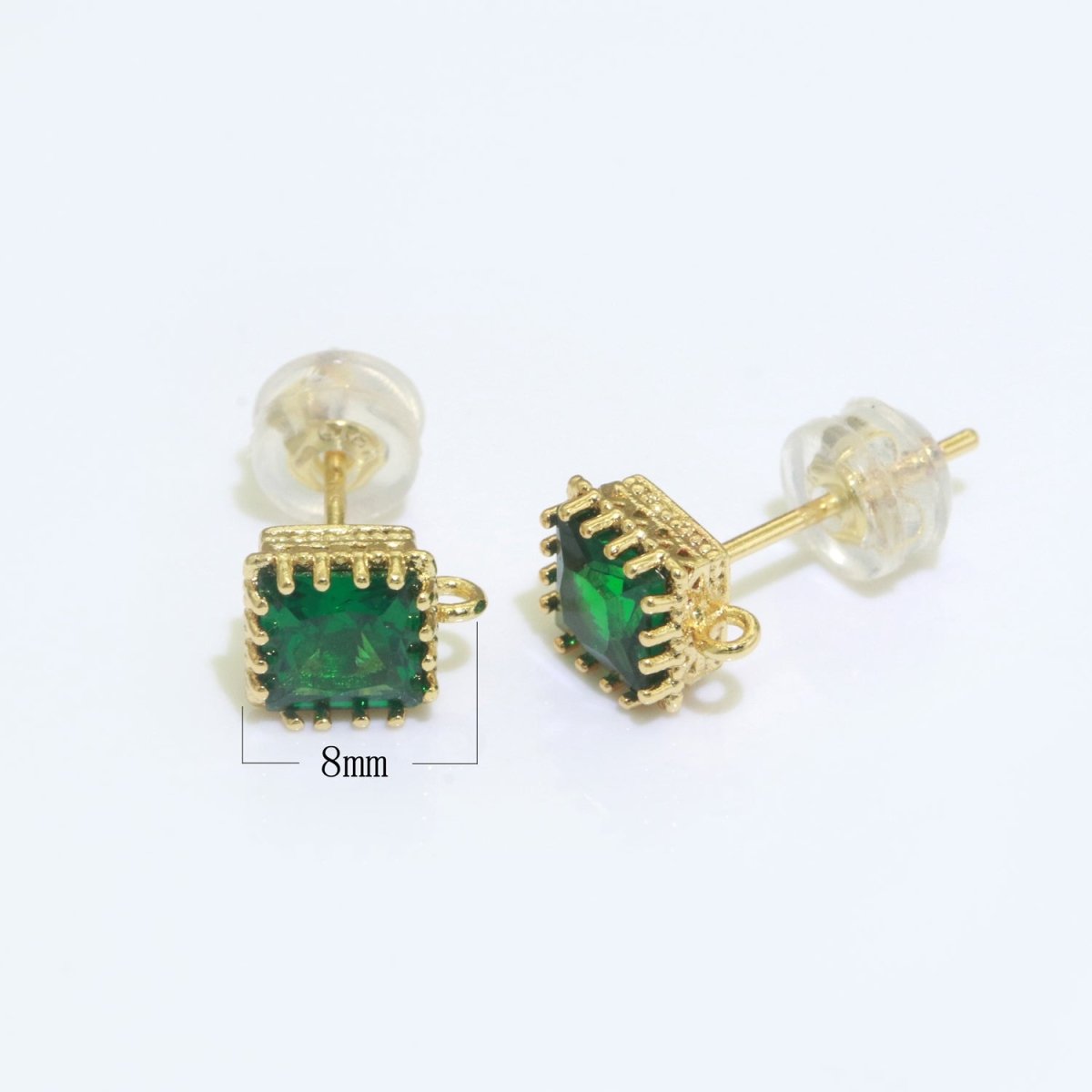 18K Gold Filled Clear / Green Square Cubic Zirconia  Stud Drop Open Loop Earrings Supply L-491 L-492