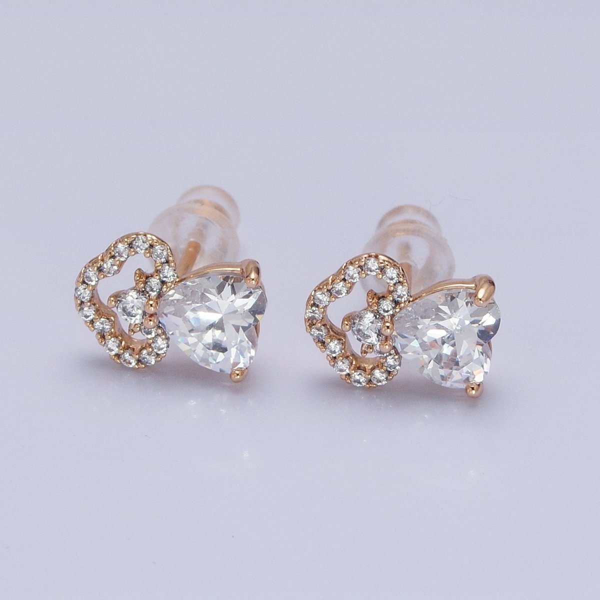 18K Gold Filled Clear, Heart, Red CZ Cloudy Stud Earrings | AD1417 - AD1419