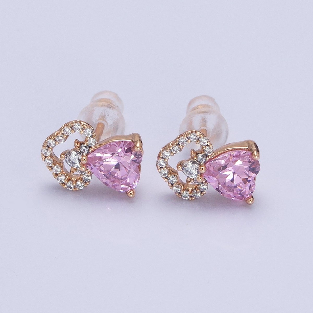 18K Gold Filled Clear, Heart, Red CZ Cloudy Stud Earrings | AD1417 - AD1419