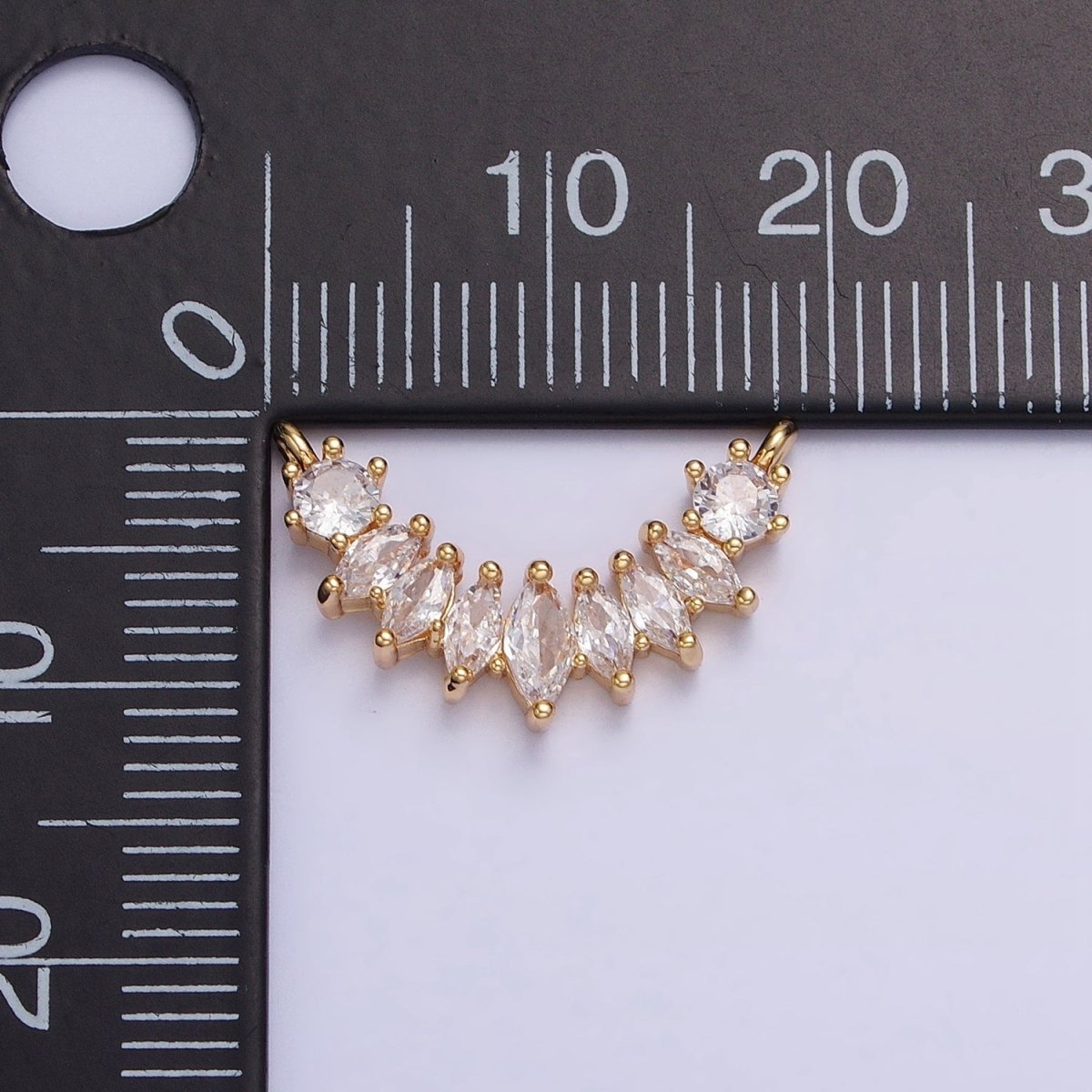18K Gold Filled Clear Marquise CZ Curved Lined Connector in Gold & Silver | Y-845
